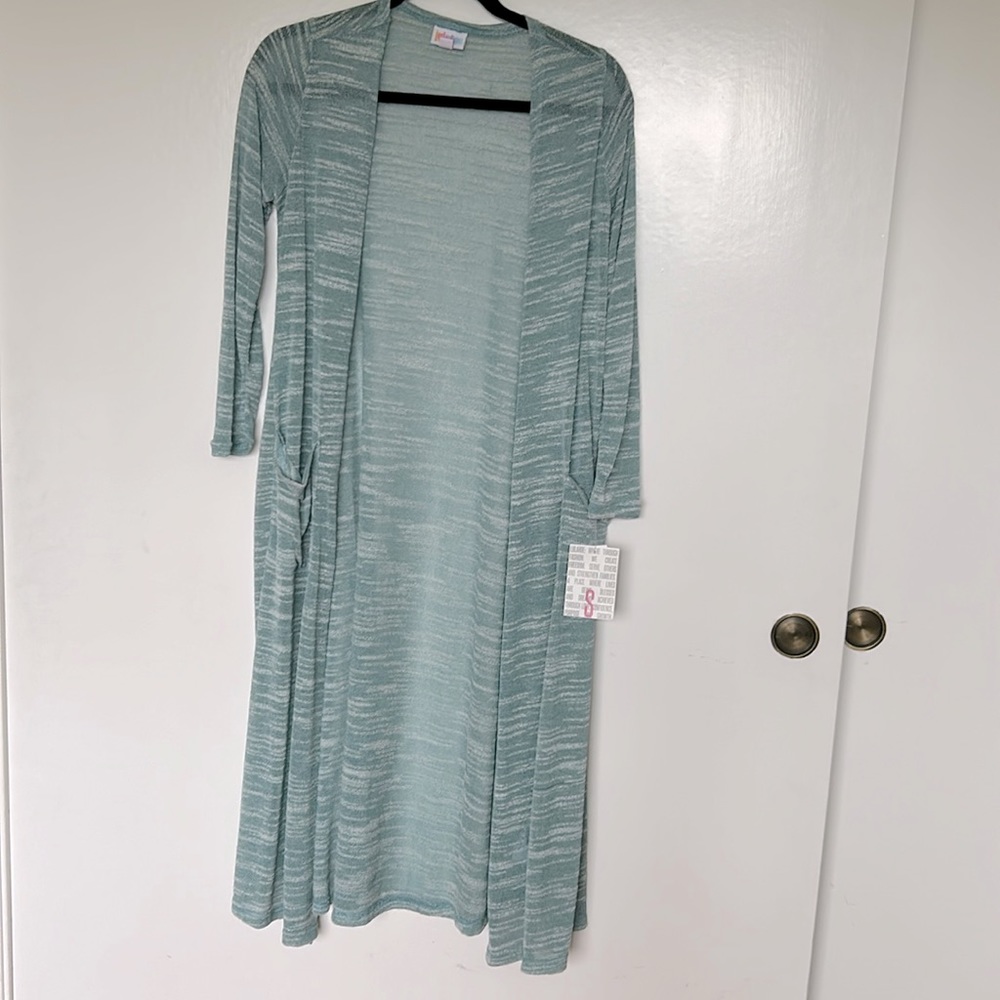 LulaRoe Sarah - Long Sleeves Cardigan - NWT - Size Small - Teal & White Knit